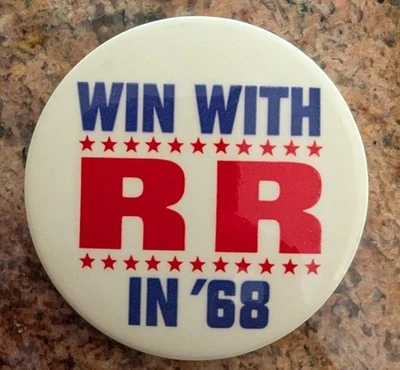 Escaso Ronald Reagan 1968 Campaña Política Pinback Botón 3 1/2" Celuloide Foto 1 de 2