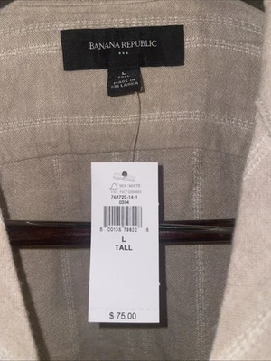 Banana Republic Standard Fit Linen Tan Whiskey Striped Shirt Size LT - Image 1 of 4