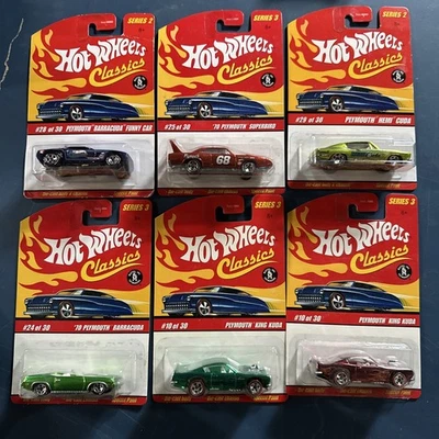 SIX: Hot Wheels Classics 1971 Plymouth GTX Die-Cast Superbird Hemi Barracuda - Image 1 of 4