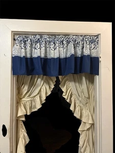 handmade blue floral valance 16x45 each pack of 2 new - Picture 1 of 8