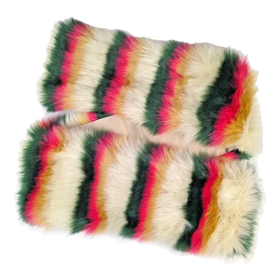 Bufanda a rayas con estola de piel sintética J Crew | Rosa brillante fucsia verde camel nueva con etiquetas 45" Foto 1 de 4