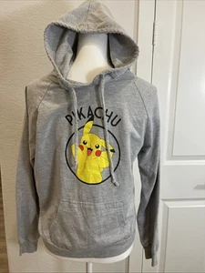 Pokemon Pikachu Hoodie Kids Unisex Size L Gray/Yellow Pullover Sweatshirt - Picture 1 of 17