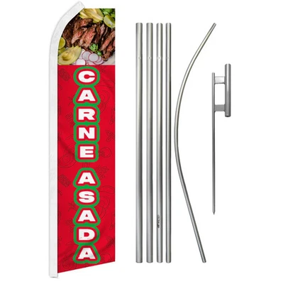 Carne Asada (Red) Swooper Advertising Flag & Pole Kit - Image 1 of 4