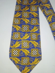 CORBATA GIANNI VERSACE 100% SEDA FIRMADA AZUL/ORO BARROCO VINTAGE DISEÑADOR Excelente - Imagen 1 de 4