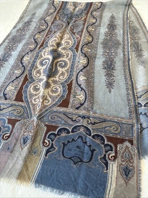 Bufanda de seda de lana ETRO 17x51 pulgadas azul cachemir beige hecha en Italia Foto 1 de 4