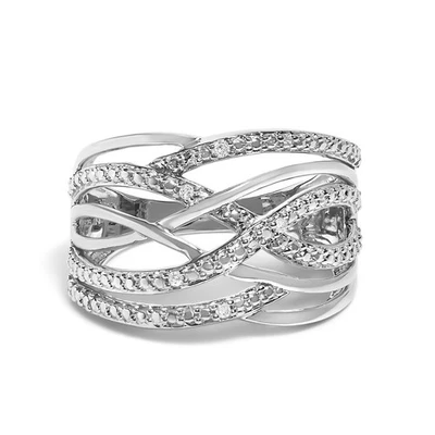.925 Sterling Silver Diamond Accent Crossover Ring (I-J Color, I2-I3 Clarity) - Image 1 of 3