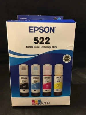 Genuine Epson 522 Ink Bottles 4 Pack for ET-2720 ET-2800 ET-2803 ET-4700 ET-4800 - Image 1 of 4