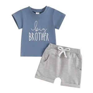 Toddler Baby Boy Clothes Summer Short Sleeve Letter Shirt Plaid Shorts Big Br... - Picture 1 of 7