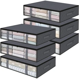 Contenedores de almacenamiento debajo de la cama, paquete de 6 bolsas de almacenamiento de tela plegables de 40L con transparente... - Imagen 1 de 7