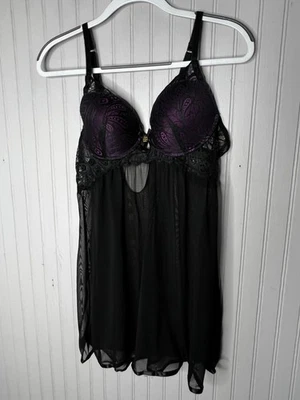 Lencería Babydoll Daisy Fuentes Intimates para mujer L negra púrpura con aros transparentes Foto 1 de 4
