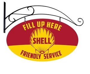 FILL HERE SHELL FRIENDLY SERVICE 24" HEAVY DUTY USA MADE METAL HANGER ADV SIGN - Picture 1 of 1