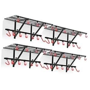  Garage Wall Shelving 4-Pack Includes Bike Hooks, Sturdy 4-pack, Black - Picture 1 of 7