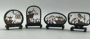 *Set 4 Chinese Diorama Pagoda Glass Display Case Cork Cranes Landscape Miniature - Picture 1 of 9