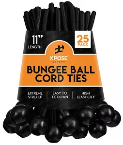 11" Black Ball Bungee Cord Tarp Bungie Tie Down Strap - 25 pieces - Picture 1 of 5
