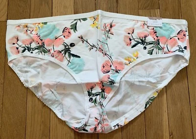 Plus Sz 22/24 Lane Bryant Cacique Hipster Cotton Panty White Pink Peach Flower - Image 1 of 4