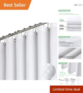 White Fabric Shower Curtain 72x72 Heavy Duty Waffle Weave Water Repellent Bath - Picture 1 of 8