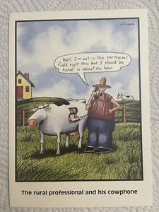 ONE Vtg The Far Side Greeting Card Farmer Cowphone Pre-Cellphone Funny 1988 - Picture 1 of 2