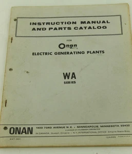 Vintage ONAN WA Series Electric Generator Operators Manual & Parts Catalog - Picture 1 of 1