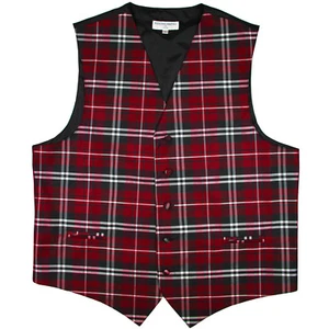  New Polyester Men Tuxedo Vest Waistcoat only plaid & checker red wedding  - Picture 1 of 3