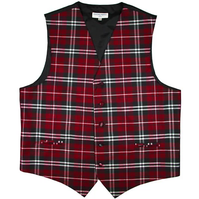  New Polyester Men Tuxedo Vest Waistcoat only plaid & checker red wedding  - Image 1 of 3