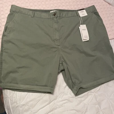 Ladies M&S Size 24 Khaki Casual Cargo Shorts 97% Cotton 3% Elastane BNWT Turn Up - Image 1 of 4
