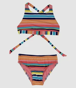 $59 Splendid Kids Girl's Pink Striped High Neck Retro Two Piece Swim Set Size 16 - Picture 1 of 2