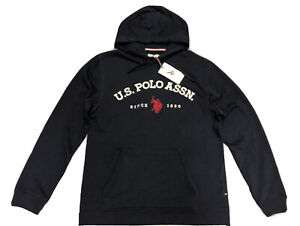 US Polo Assn Mens Logo Embroidered Hoodie Sweatshirt Pocket Navy Size XL RRP £65