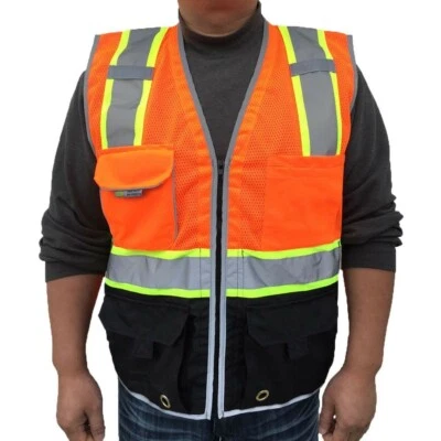 3C Products ANSI 107-2015 Class 2 Deluxe Black Bottom Safety Vest Tablet Pocket - Image 1 of 4