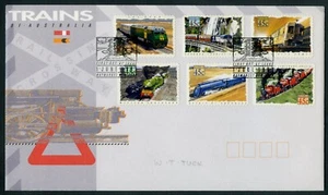 AUSTRALIA 1993 Trains Peel & Stick (P&S) Set of 6 on First Day Cover (FDC) - Picture 1 of 2