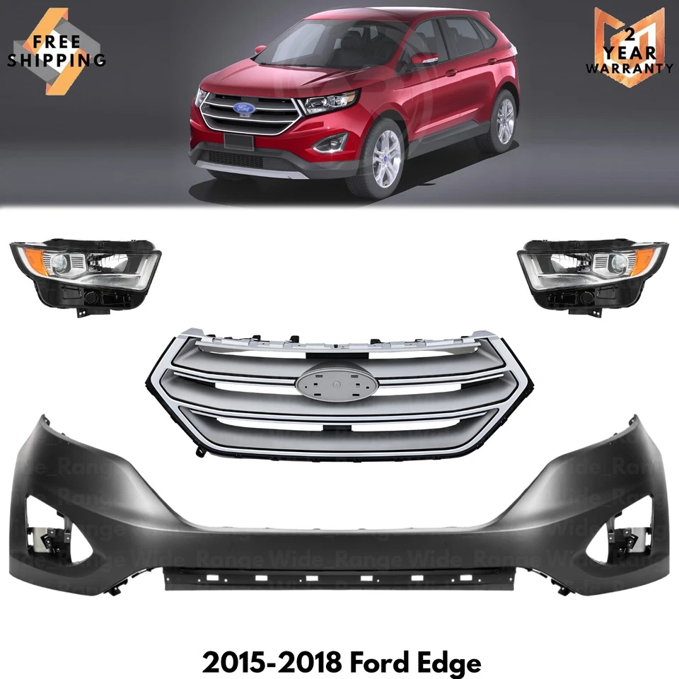 Front Bumper Cover Fascia & Grille Assembly Kit For 2015-2018 Ford Edge Foto 1 de 4