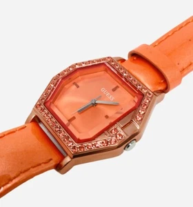 Guess Women's Coral Orange Patent Leather Crystal Accent Glitz Watch - Picture 1 of 7
