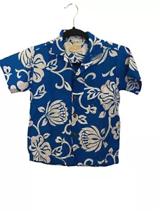 Royal Hawaiian Shirt Mens Blue White Floral Point Collar Summer Beach Button Up - Picture 1 of 5