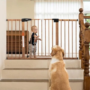 29-55" Extra Wide Baby Gate with Wood Pattern, Metal Auto Close Dog Gate, Pre... - Picture 1 of 7