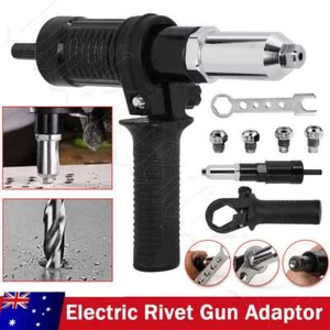 Electric Rivet Pop Gun Adaptor Cordless Drill Nut Riveting Riveter Insert Kit AU - Picture 1 of 12
