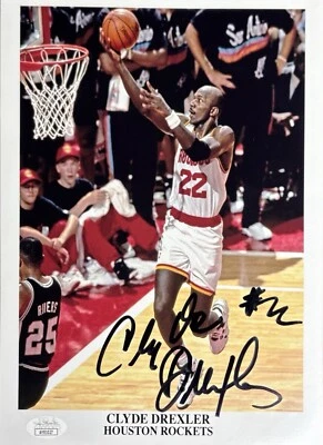 Clyde Drexler Signed 8x10 Houston Rockets Photo JSA AY81027 - Image 1 of 2