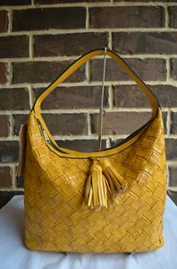 $269 Patricia Nash Braided Stitch Maissana Leather Hobo Bag Mustard Yellow NWT - Picture 1 of 4