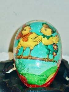 Vintage Antique German Paper Mache Easter Egg Box Colorful Chicks Swinging 3.5" - Picture 1 of 3