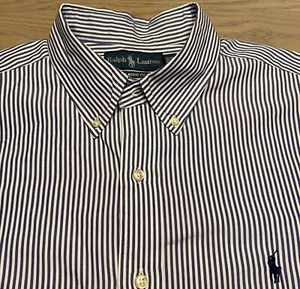 Polo Ralph Lauren Classic Fit Blue Vertical Striped Mens 17 34/35 Long Slv Shirt - Picture 1 of 20