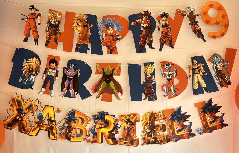 Dragon Ball Z BANNER PERSONALIZADO, BANNER FELIZ CUMPLEAÑOS, SUMINISTROS PARA FIESTAS Foto 1 de 4