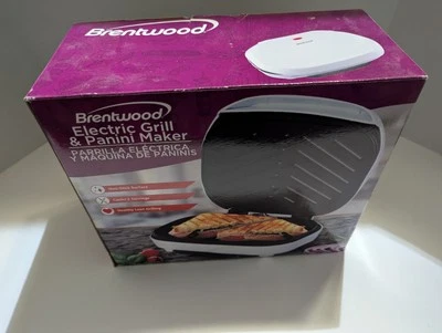  White Brentwood Electric Grill and Panini Maker Non -stick Surface 750 Watts - Image 1 of 4