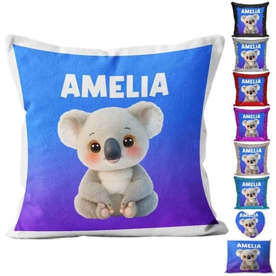 Personalised Koala Cushion Sequin Cushion Pillow Printed Birthday Gift 28 - Image 1 of 4