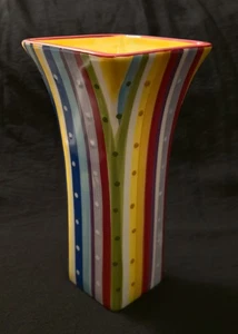 Bunte handbemalte Streifen/Punkte Vase 8 cm - Bild 1 von 6