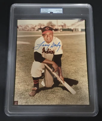 LARRY DOBY Signed 8x10 Photo-HALL OF FAME-NEGRO LEAGUES-CLEVELAND INDIANS-PSA - Image 1 of 4