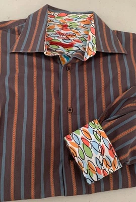 Camisa informal Luchiano Visconti a rayas L/S talla L puño abatible marrón tostado azul algodón Foto 1 de 4