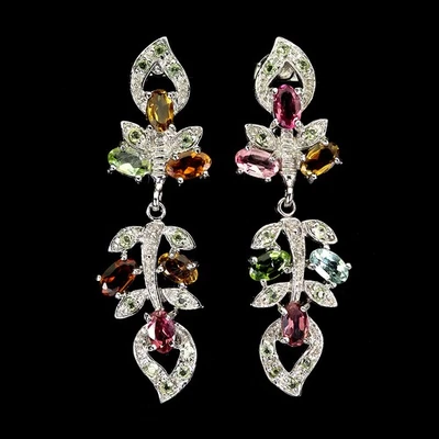 925 Sterling Silver Earrings Oval Tourmaline 5x3mm Peridot Gemstone Jewelry - Image 1 of 4