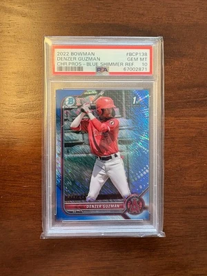 2022 Bowman Chrome 1st Prospects Blue Shimmer Denzer Guzman /150 PSA 10 - Image 1 of 2