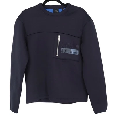 Armani Exchange A|X Sweatshirt Mens Sz XS Navy Pullover Long Sleeve Logo Pocket - Image 1 of 4