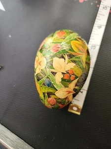 Vintage Fetco India Kashmir Egg Shaped  Hand Painted Papier-mâché Trinket Box - Picture 1 of 13