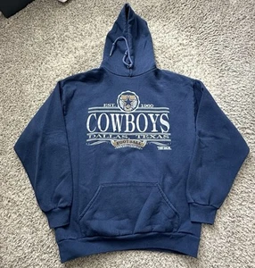 Vintage 90s Dallas Cowboys Trench NFL Football Hoodie Sweatshirt Navy XL USA - Picture 1 of 5