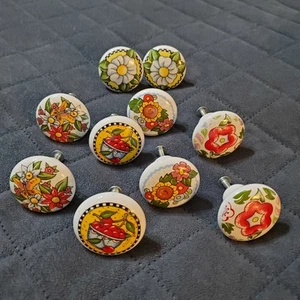 Vintage Lot of 10 Mary Engelbreit Knobs Drawer Pulls Cherries Flowers Pairs - Picture 1 of 7